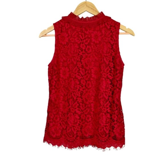 J. CREW RED LACE SLEEVELESS RUFFLE NECK TOP BLOUSE - Picture 5 of 8